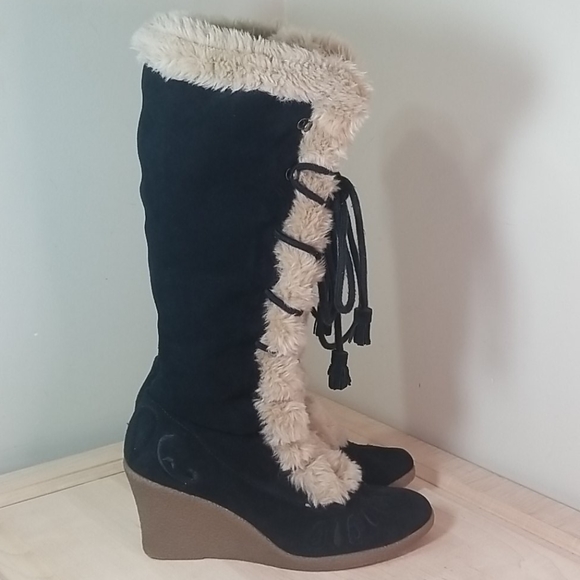 S E Boutique suede fur tall boots w size 8 - Picture 3 of 12
